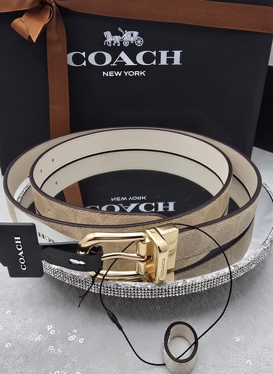 Coach Accessories - Coach Harness Buckle Cut To Size Reversible Belt 25mm Leather Sand/Chalk